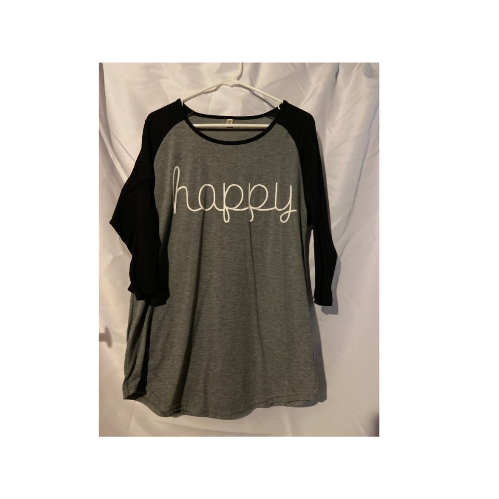 Gray and Black Raglan Happy Shirt, XXL